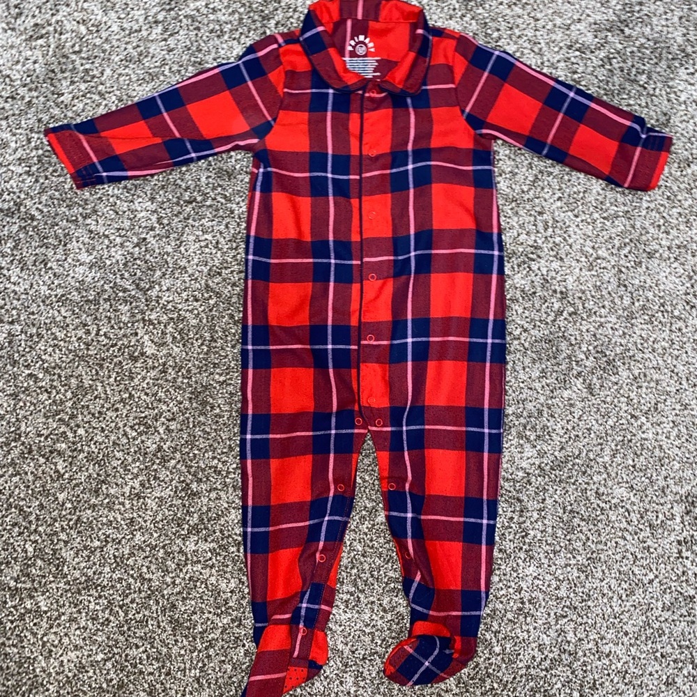 Primary Red and Blue Plaid Kids Footie